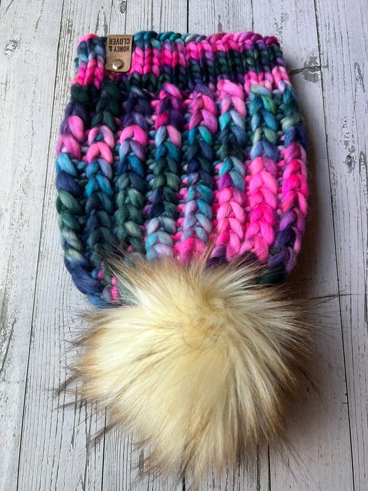 100% Merino Wool Knit Hat | Braided Hearts Beanie