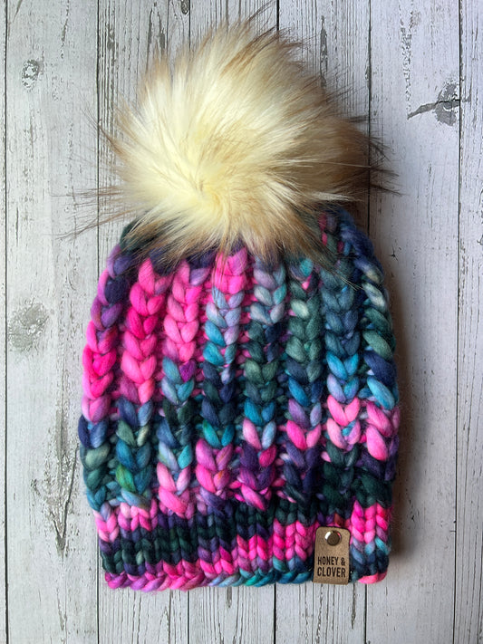 100% Merino Wool Knit Hat | Braided Hearts Beanie