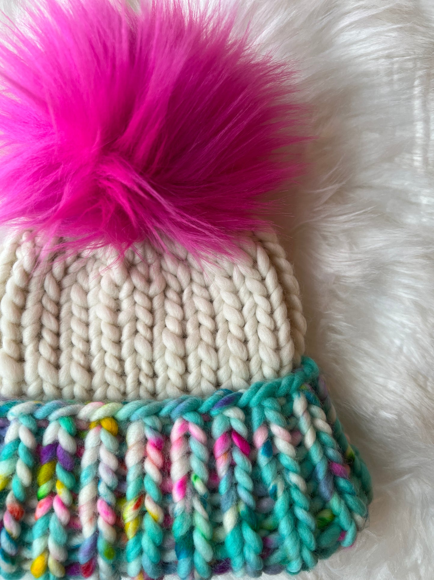 Kid’s Merino Wool Luxury Knit Folded Brim Beanie with faux fur Pom Pom | Baby/Youth 2-4
