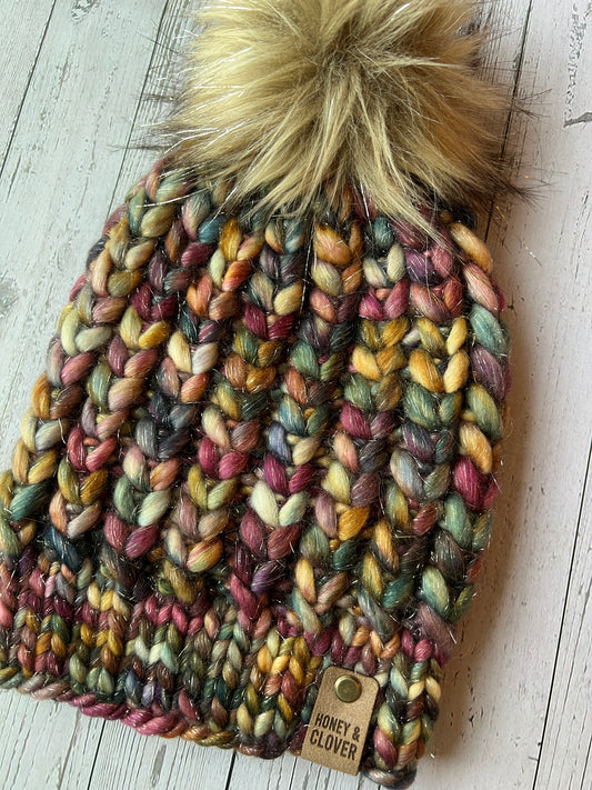 100% Merino Wool Knit Hat | Braided Hearts Beanie