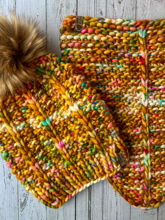 100% Merino Wool Knit Cowl & Beanie Set