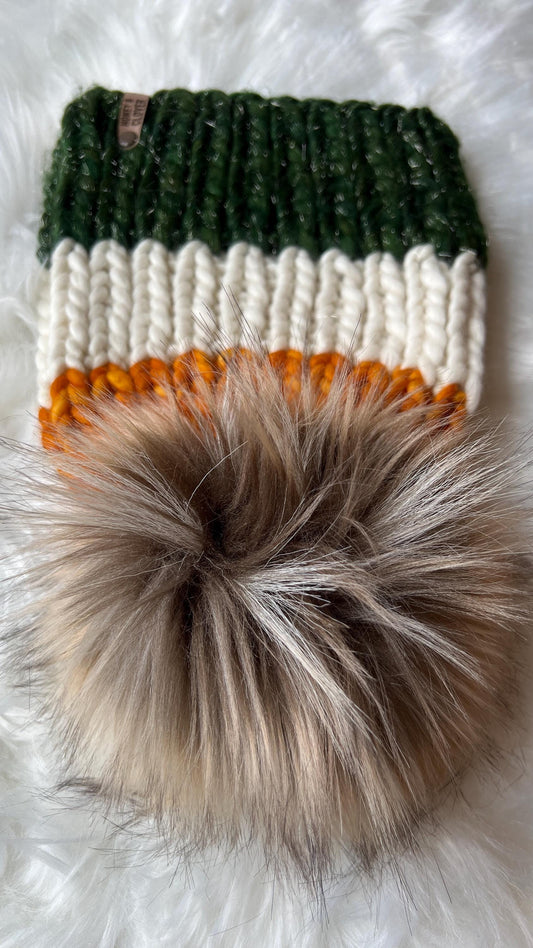 Luxury Adult Nokhu Hat 100% Merino Wool Knit Beanie with faux fur Pom Pom | Heavyweight Warm Wool Hat