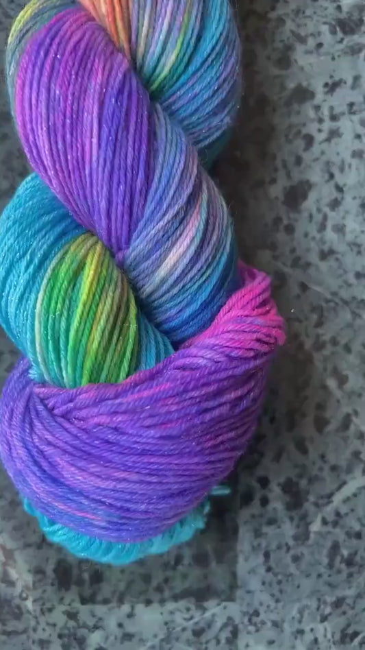 Hand dyed yarn | sparkle DK | hand dyed merino wool yarn | indie dyed wool | Rainbow Brite