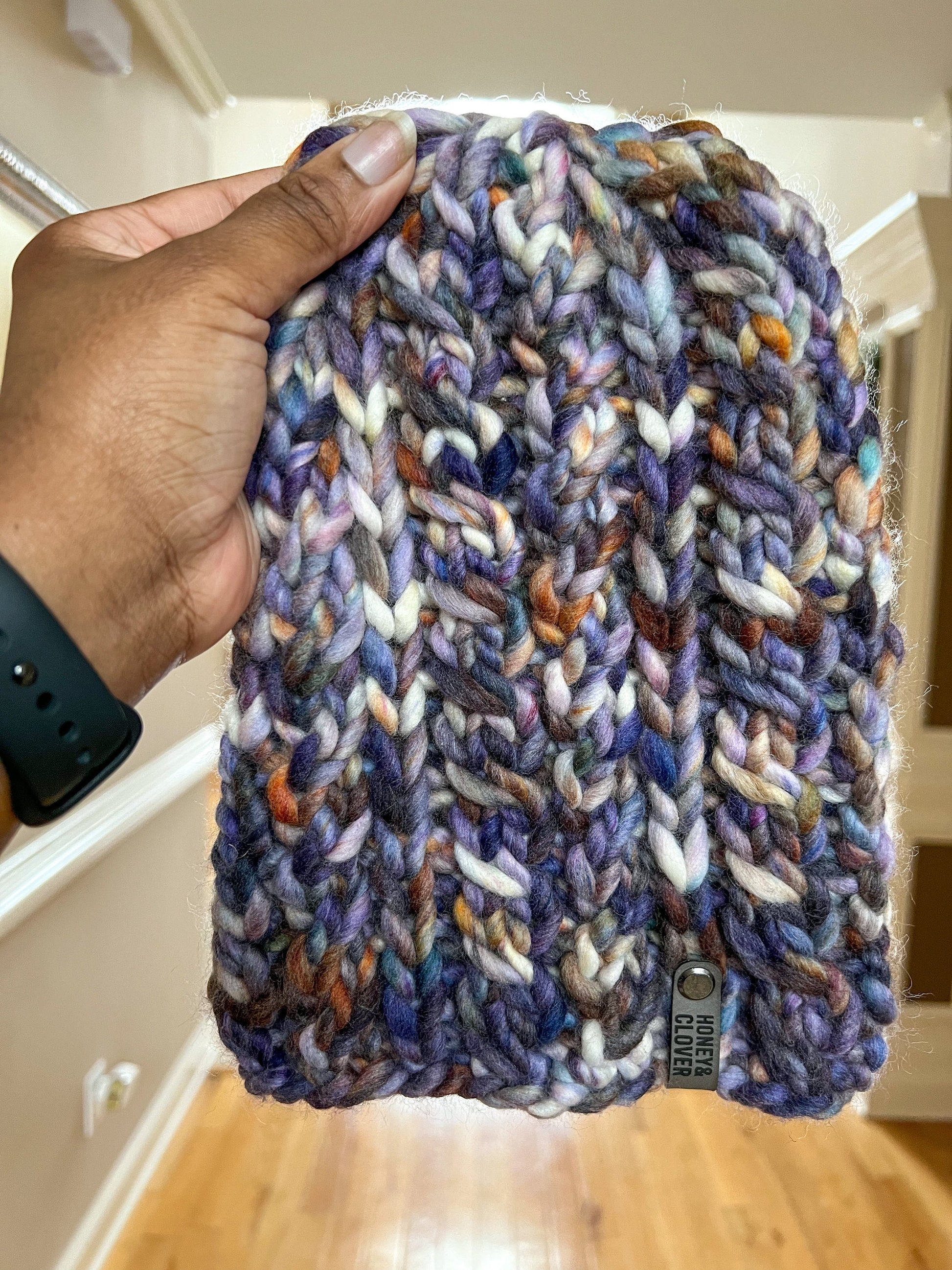 100% Merino Wool Chunky Knit Beanie with faux fur Pom Pom | Warm Wool Hat | Blue