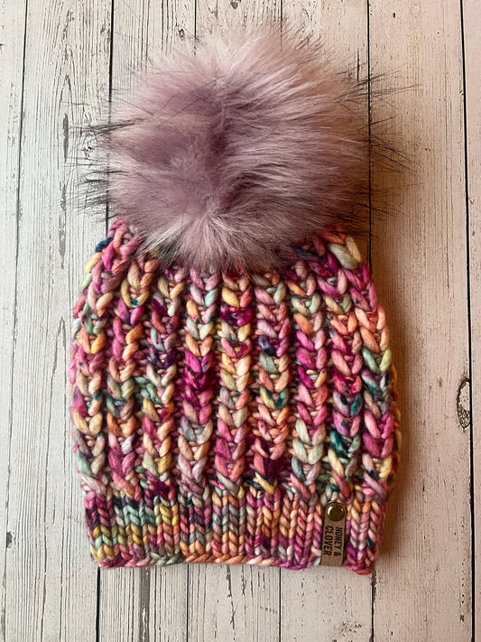 100% Merino Wool Knit Hat | Braided Hearts Beanie (Lightweight)