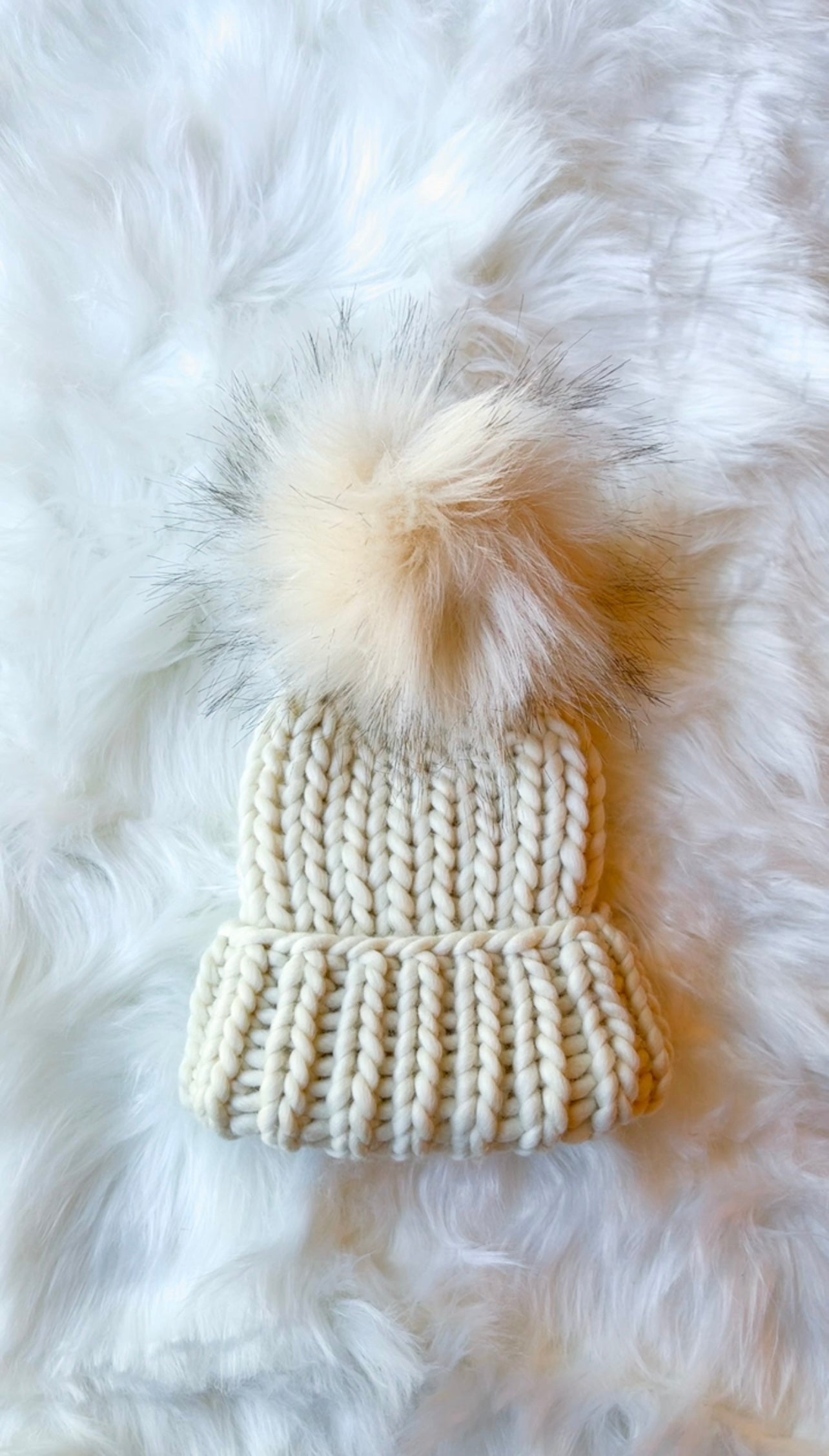 Kid’s Merino Wool Luxury Knit Folded Brim Beanie with faux fur Pom Pom | Baby/Youth 0-6 mo.