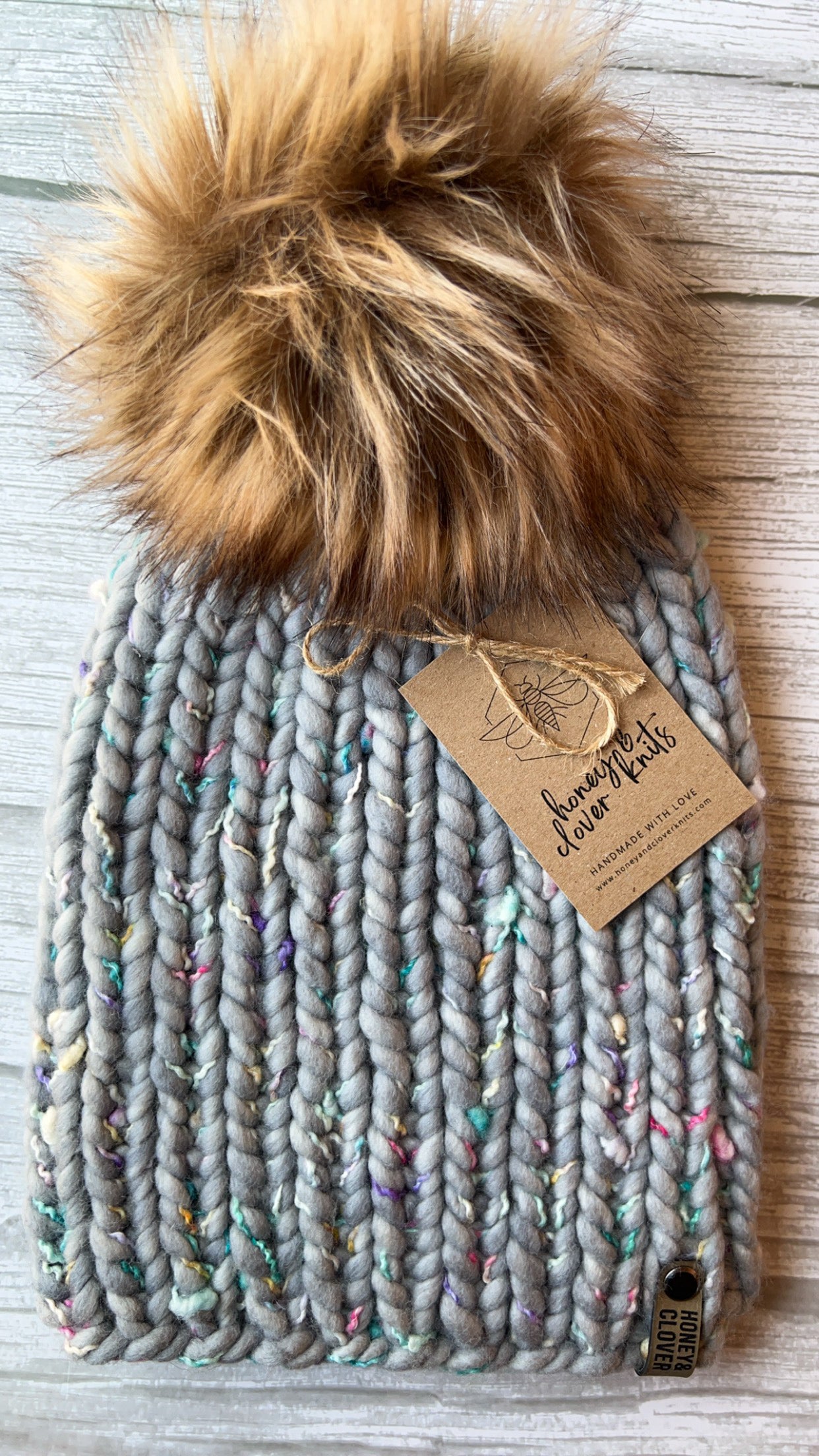 100% Merino Wool Knit Hat with faux fur Pom Pom | Classic Ribbed Beanie