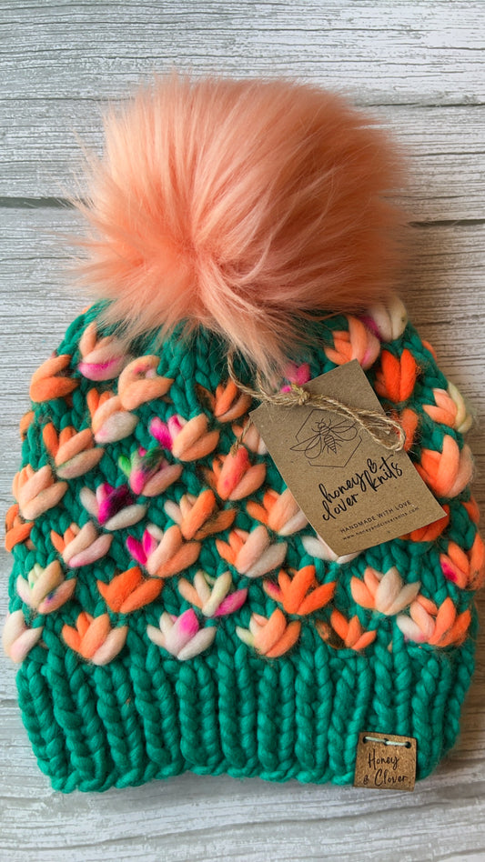 100% Merino Wool Knit Hat | Lotus Flower Beanie