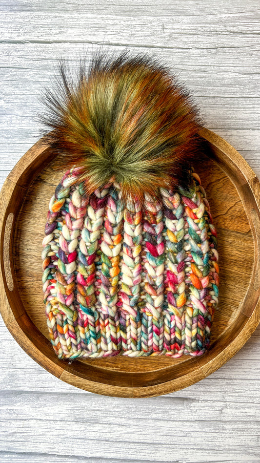 100% Merino Wool Knit Adult Hat | Braided Hearts Beanie