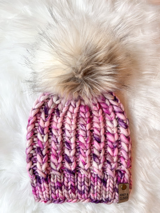 100% Merino Wool Knit Hat | Braided Hearts Beanie