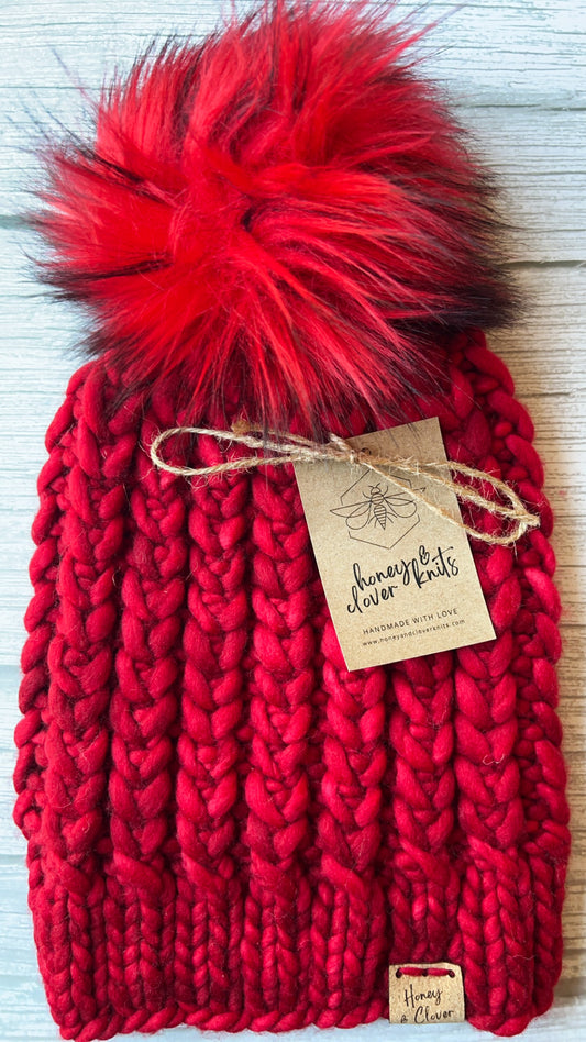 100% Merino Wool Knit Hat | Braided Hearts Beanie