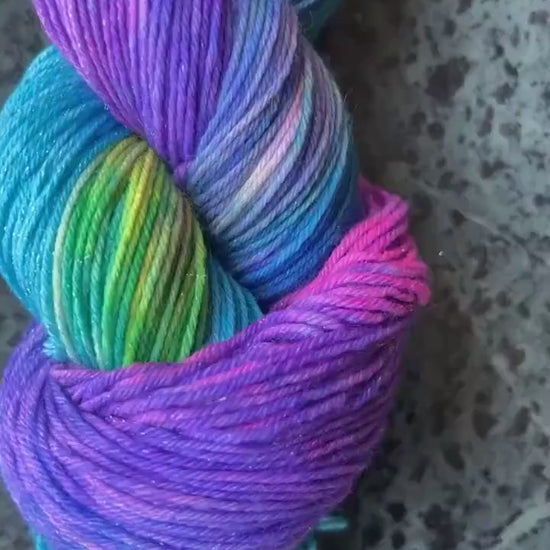 Hand dyed yarn | sparkle DK | hand dyed merino wool yarn | indie dyed wool | Rainbow Brite