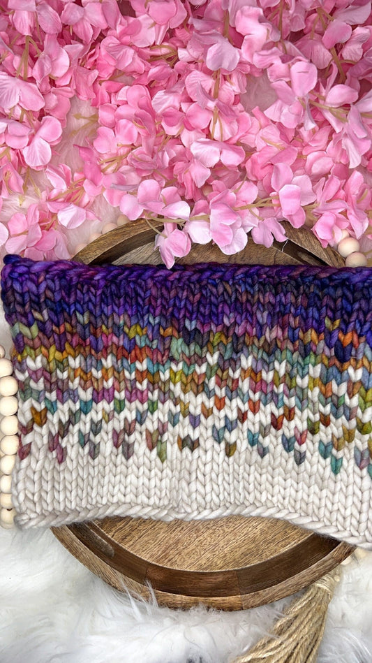 100% Merino Wool Knit Sunrise Cowl | Heavyweight Warm Wool Cowl, Scarf | Neck Warmer | Purple, Cream, Blue, Green