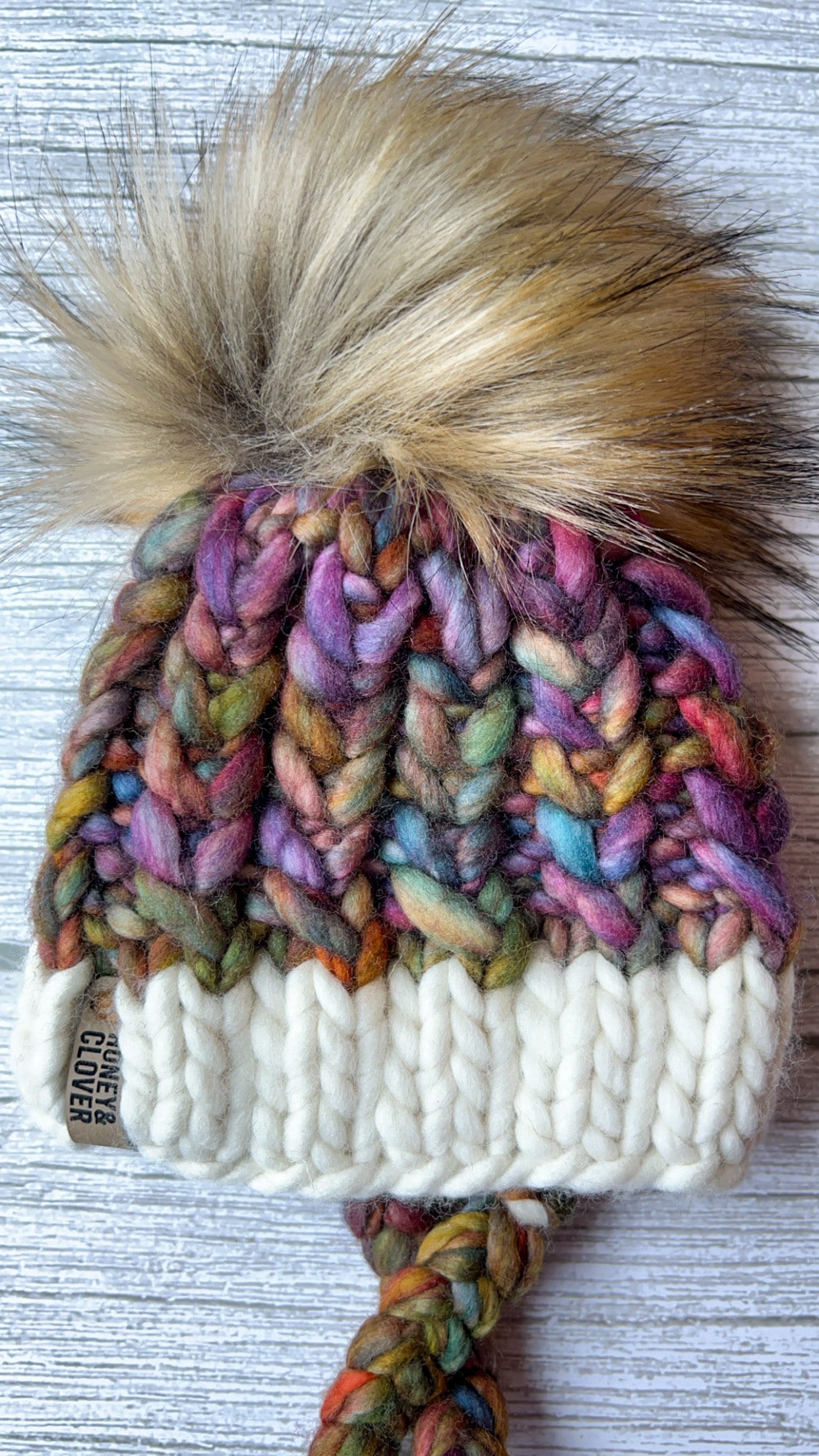 100% Merino Wool Luxury Knit Braided Hearts Bonnet with faux fur Pom Pom | Heavyweight Warm Wool Hat | Newborn