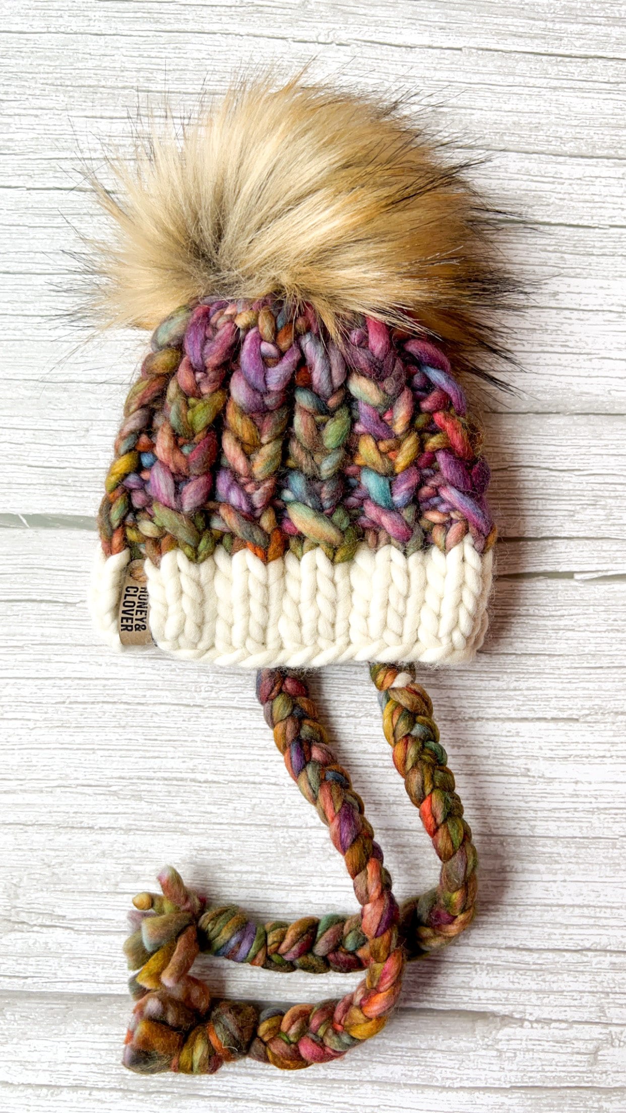 100% Merino Wool Luxury Knit Braided Hearts Bonnet with faux fur Pom Pom | Heavyweight Warm Wool Hat | Newborn