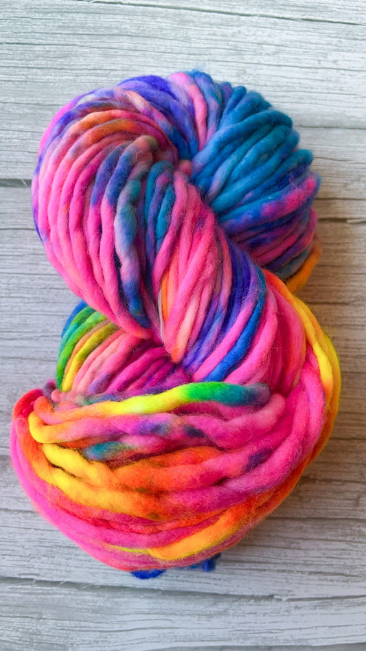 Hand dyed yarn | super bulky yarn | hand dyed merino wool yarn | indie dyed wool | Rainbow Brite